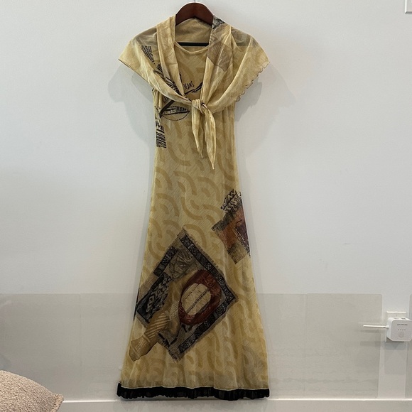 Legatte Jeans Dresses & Skirts - Yellow Patterned Maxi Dress with Tie Neck